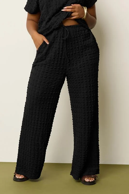 YOURS Curve Black Bubble Textured Wide Leg Trousers