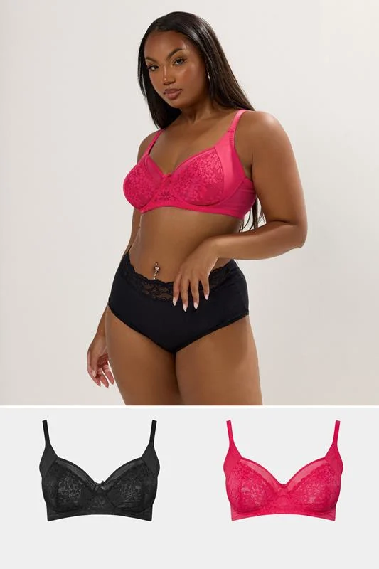 YOURS 2 PACK Curve Pink & Black Lace Mesh Underwired Bras