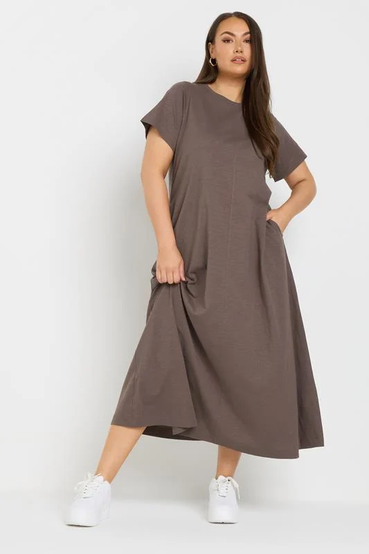 YOURS Curve Brown Midaxi T-Shirt Dress
