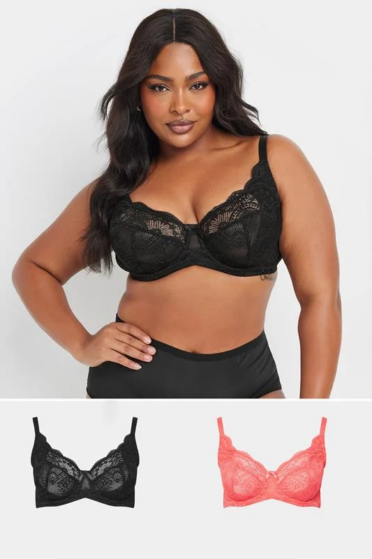 YOURS 2 PACK Curve Black & Pink Lace Underwired Bras