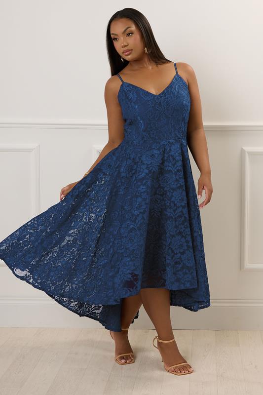 YOURS LONDON Curve Navy Blue Lace Midi Prom Dress