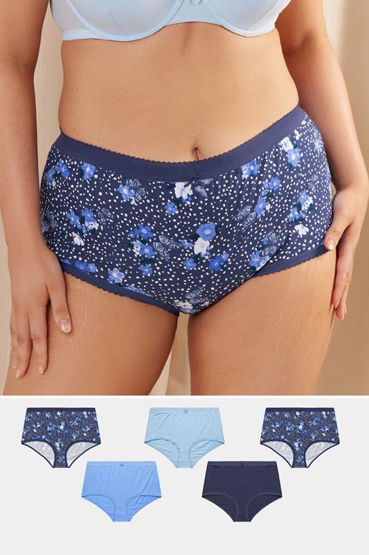 YOURS 5 PACK Curve Blue Butterfly Print High Waisted Full Briefs