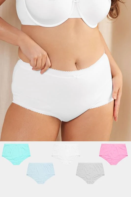 YOURS 5 PACK Curve Blue Pastel Cotton High Waisted Full Briefs