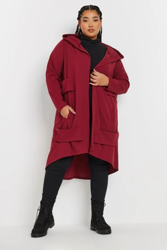YOURS Curve Burgundy Red Longline Hooded Jacket