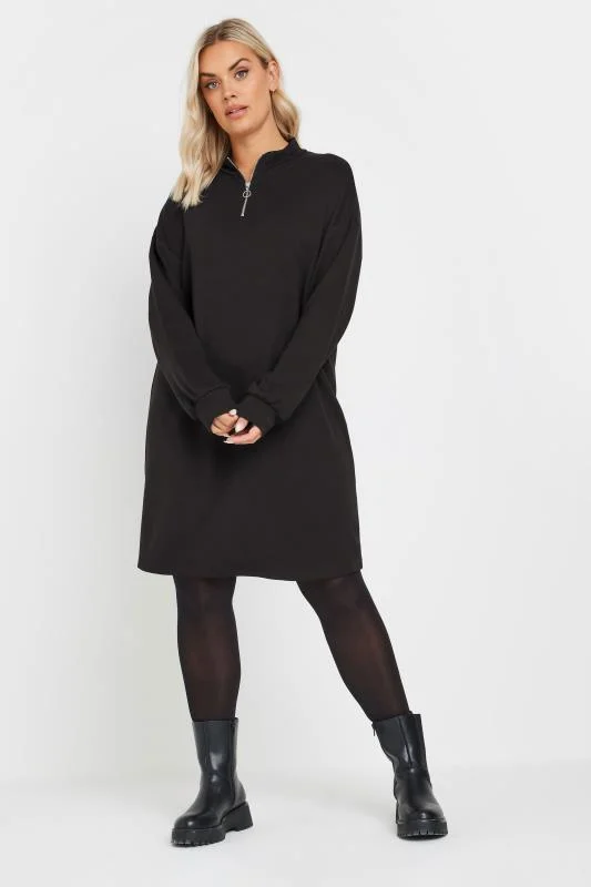 YOURS Curve Black Zip Neck Jumper Dress 3 YOURS Curve Black Zip Neck Jumper Dress