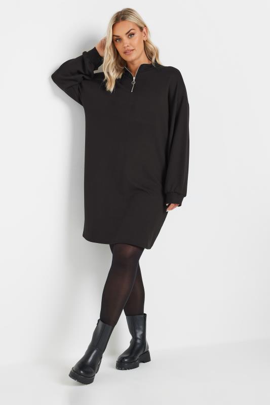 YOURS Curve Black Zip Neck Jumper Dress 5 YOURS Curve Black Zip Neck Jumper Dress