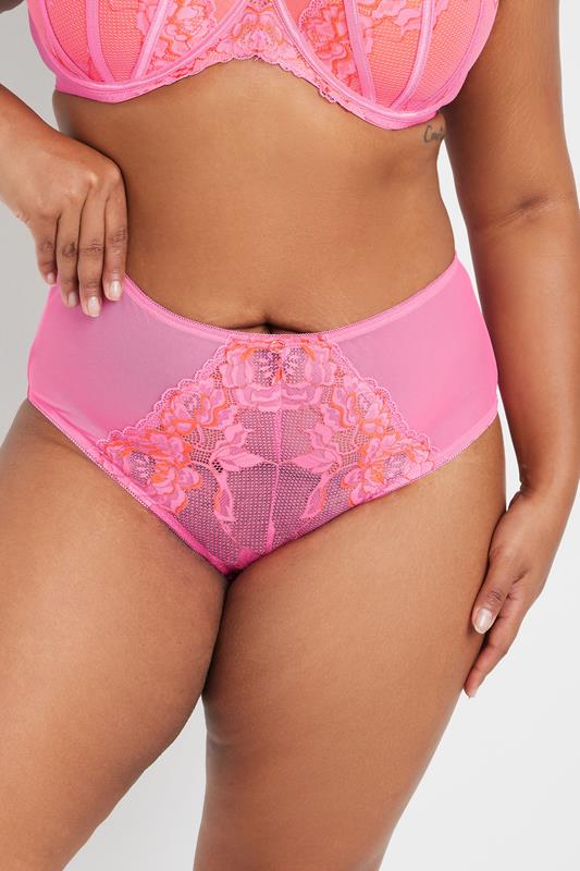 YOURS Curve Pink Floral Lace Mesh Full Briefs