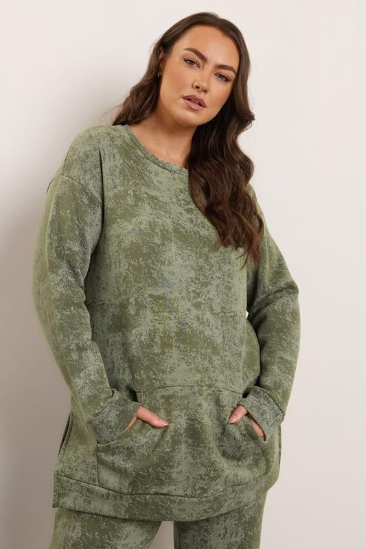 YOURS Curve Green Abstract Pocket Sweatshirt