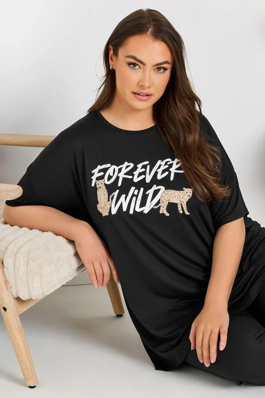YOURS Curve Black'Forever Wild' Soft Touch Pyjama Top