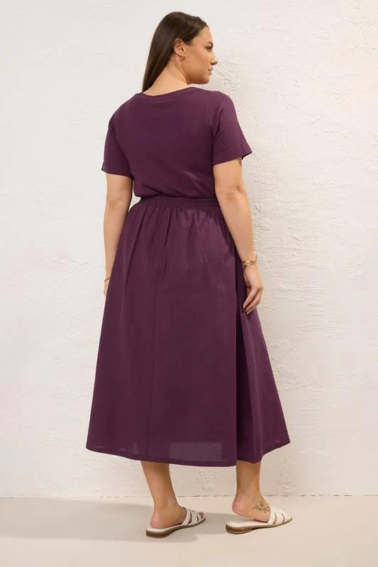 YOURS Curve Dark Purple Jersey & Woven Mix Fabric Midaxi Skater Dress 4 YOURS Curve Dark Purple Jersey & Woven Mix Fabric Midaxi Skater Dress