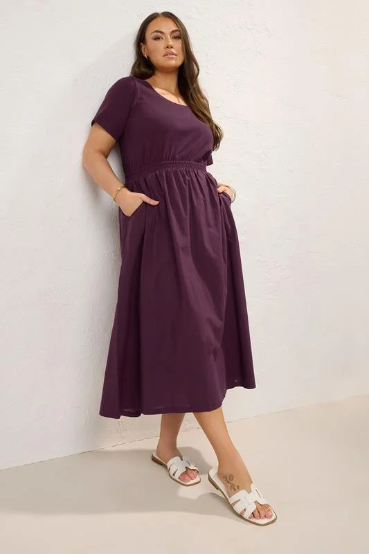 YOURS Curve Dark Purple Jersey & Woven Mix Fabric Midaxi Skater Dress