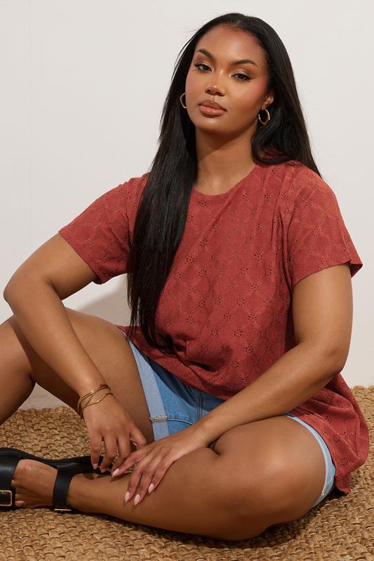 YOURS Curve Orange Broderie Anglaise Textured Swing Top 3 YOURS Curve Orange Broderie Anglaise Textured Swing Top