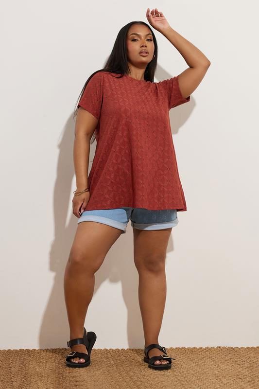 YOURS Curve Orange Broderie Anglaise Textured Swing Top 4 YOURS Curve Orange Broderie Anglaise Textured Swing Top