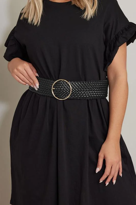 Black Faux Leather Lattice Wide Belt