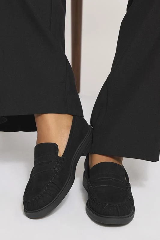 Black Faux Suede Ruched Front Loafers In Extra Wide EEE Fit