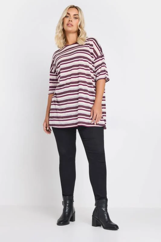 YOURS Curve Purple Metallic Stripe T-Shirt 3 YOURS Curve Purple Metallic Stripe T-Shirt