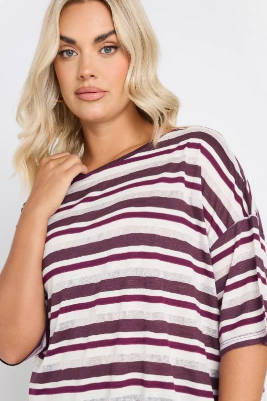 YOURS Curve Purple Metallic Stripe T-Shirt 4 YOURS Curve Purple Metallic Stripe T-Shirt