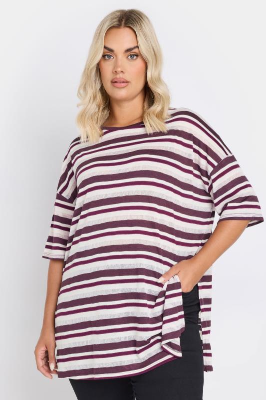 YOURS Curve Purple Metallic Stripe T-Shirt 5 YOURS Curve Purple Metallic Stripe T-Shirt