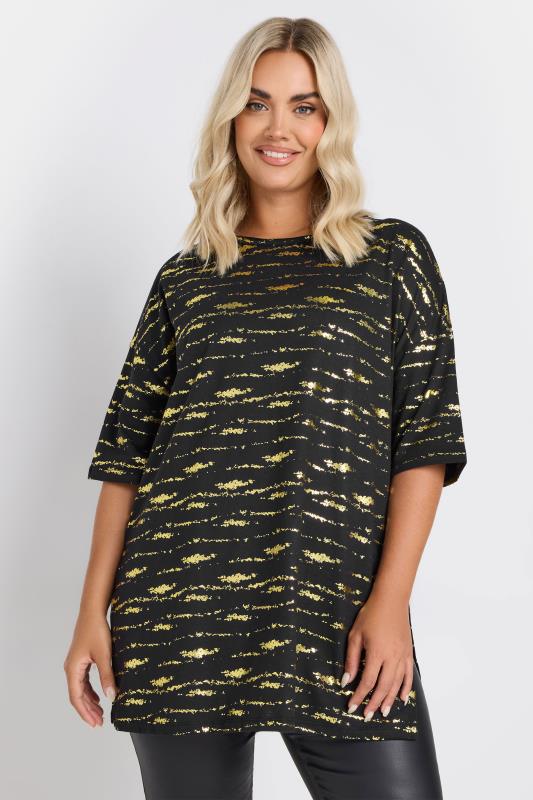 YOURS Curve Black & Gold Textured Foil Top
