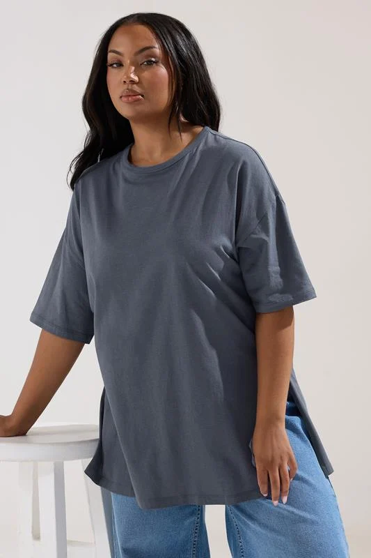 YOURS Curve Charcoal Grey Oversized Side Split T-Shirt