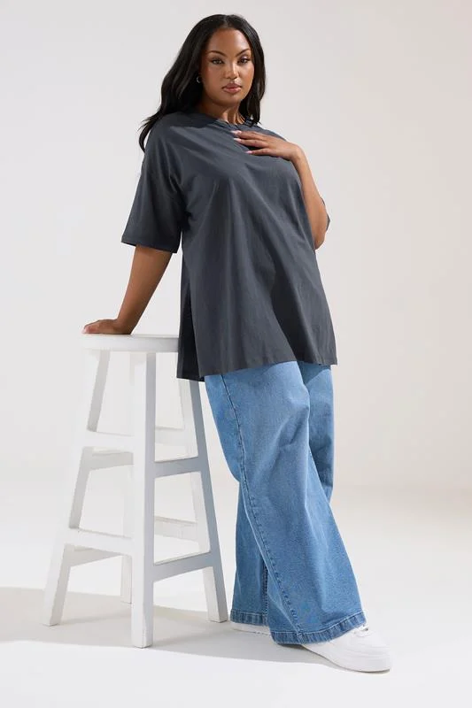 YOURS Curve Charcoal Grey Oversized Side Split T-Shirt 3 YOURS Curve Charcoal Grey Oversized Side Split T-Shirt