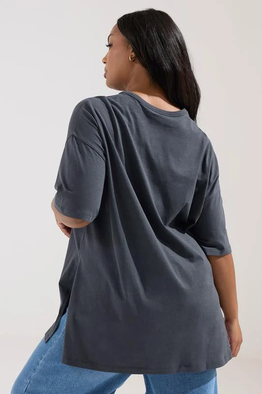 YOURS Curve Charcoal Grey Oversized Side Split T-Shirt 4 YOURS Curve Charcoal Grey Oversized Side Split T-Shirt