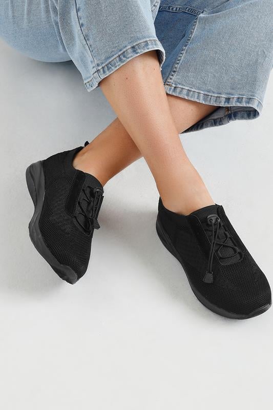 Black Woven Drawcord Trainers In Extra Wide EEE Fit