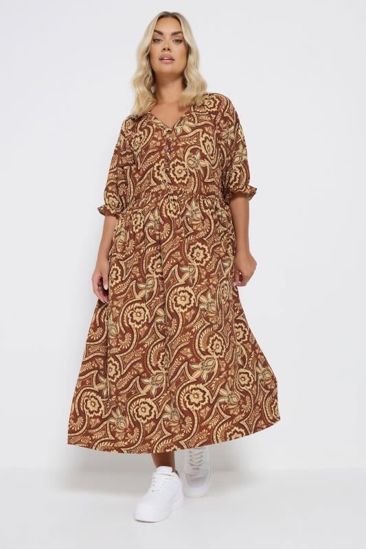 YOURS Curve Brown Floral Print Midaxi Dress
