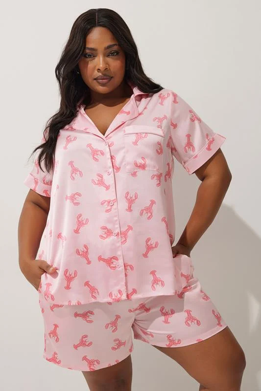 LIMITED COLLECTION Curve Pink Lobster Print Satin Pyjama Set