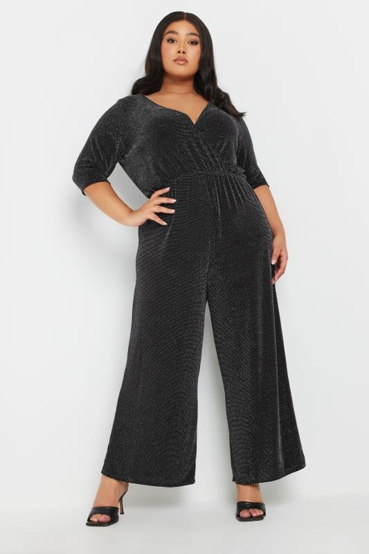 YOURS Curve Black Metallic Wrap Jumpsuit