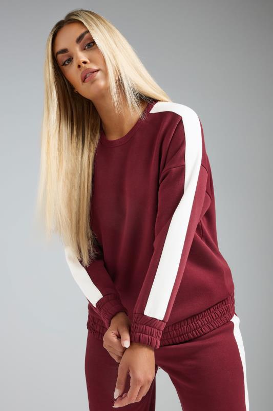 LIMITED COLLECTION Curve Burgundy Red Side Stripe Sweatshirt