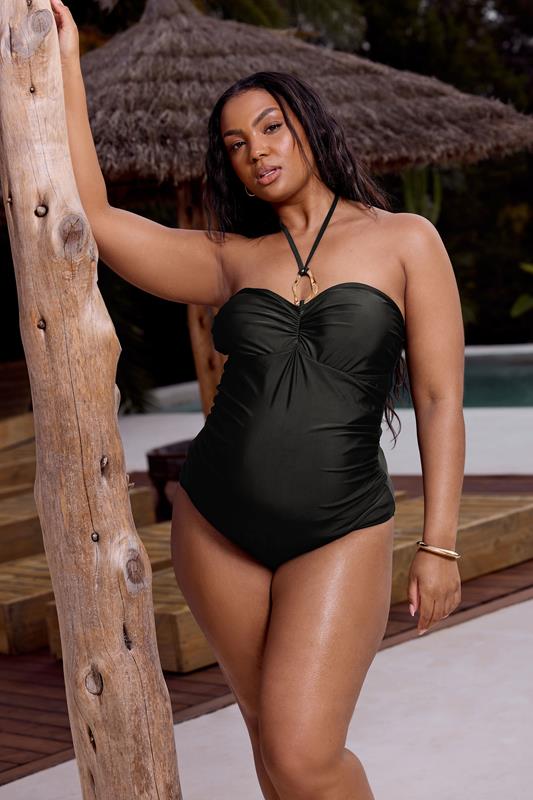 BUMP IT UP MATERNITY Curve Black Buckle Halterneck Swimsuit