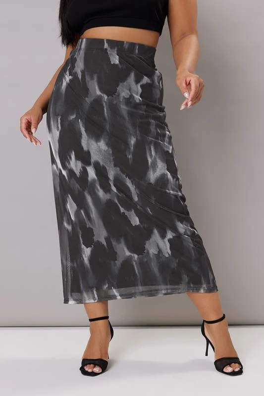 YOURS Curve Grey Leopard Print Mesh Tube Skirt