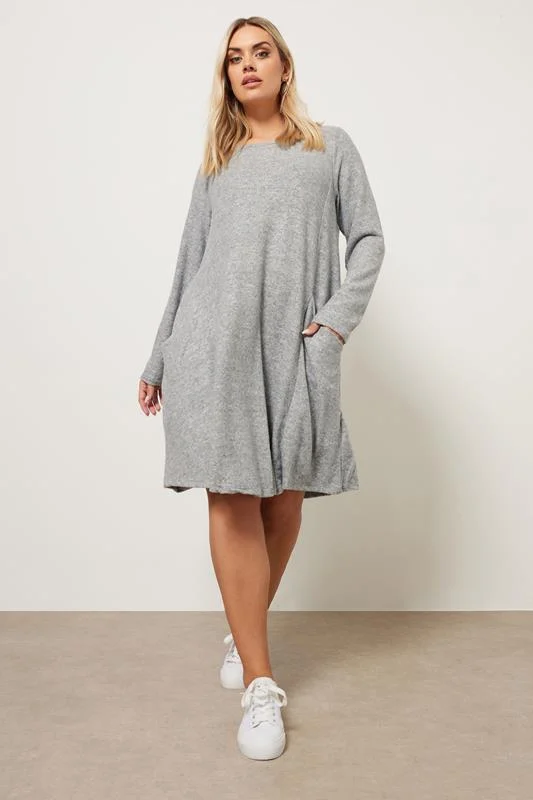 YOURS Curve Light Grey Soft Touch Pocket Swing Dress