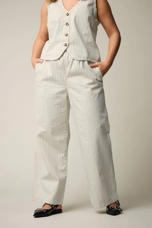YOURS Curve Ivory White Pinstripe Wide Leg Jeans