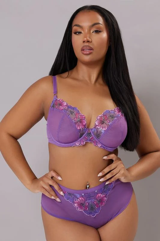 YOURS Curve Purple Floral Embroidered Underwired Bra