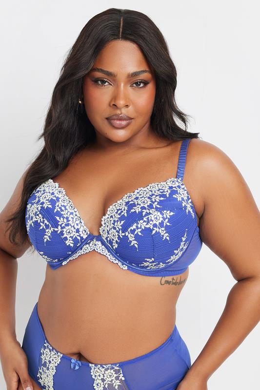 YOURS Curve Blue Floral Embroidered Plunge Bra