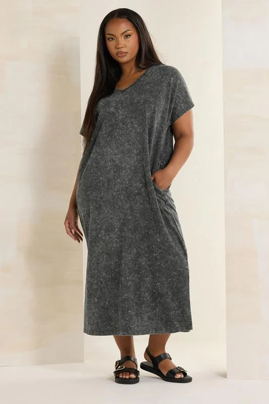 YOURS Curve Grey Acid Wash Heavyweight Throw On Dress