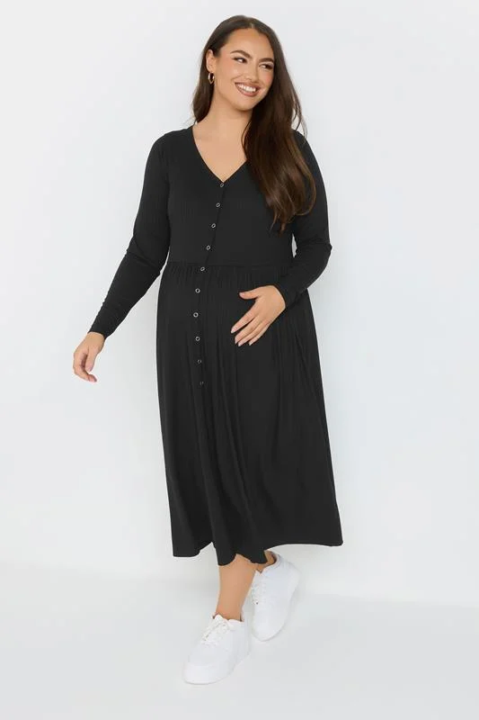BUMP IT UP MATERNITY Curve Black Premium Ribbed Button Through Dress