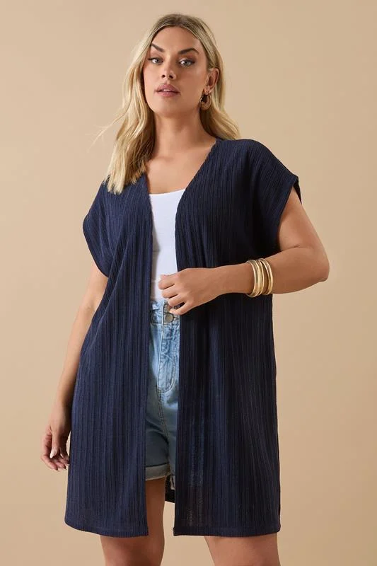YOURS Curve Navy Blue Ribbed Jersey Cardigan
