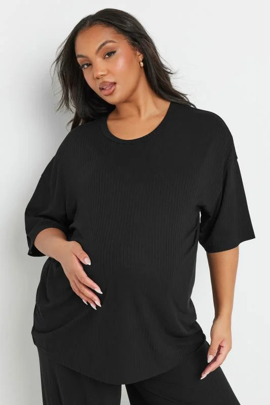 BUMP IT UP MATERNITY Curve Black Premium Modal Ribbed Top