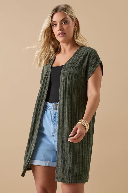 YOURS Curve Khaki Green Ribbed Jersey Cardigan