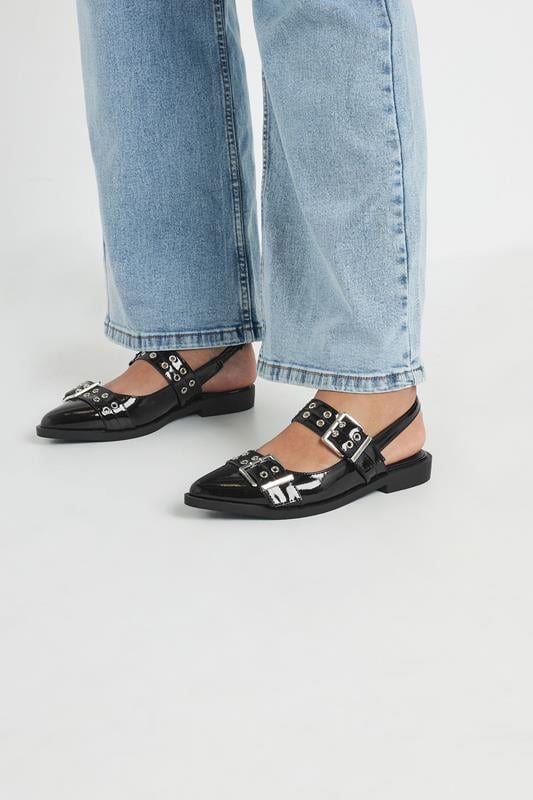 Black Buckle Detail Pointed Slingback Flats In Wide E Fit 3 Black Buckle Detail Pointed Slingback Flats In Wide E Fit