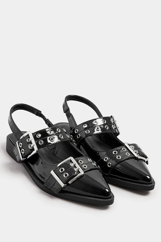 Black Buckle Detail Pointed Slingback Flats In Wide E Fit 4 Black Buckle Detail Pointed Slingback Flats In Wide E Fit