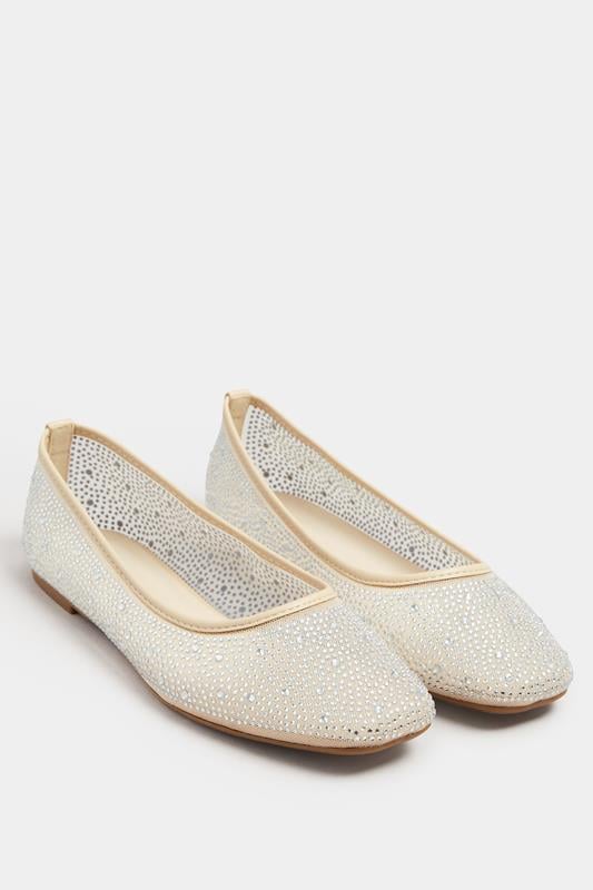 Nude Mesh Diamante Embellished Ballerina Pumps In Wide E Fit 3 Nude Mesh Diamante Embellished Ballerina Pumps In Wide E Fit
