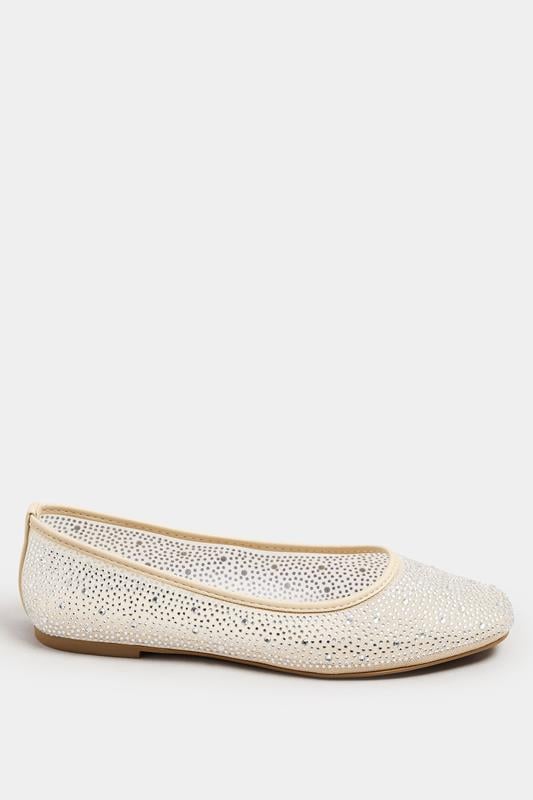 Nude Mesh Diamante Embellished Ballerina Pumps In Wide E Fit 4 Nude Mesh Diamante Embellished Ballerina Pumps In Wide E Fit