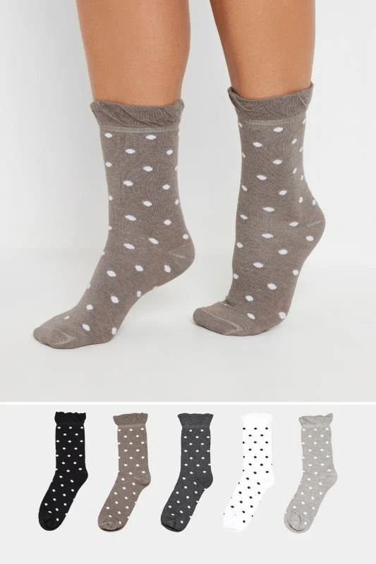 YOURS 5 PACK Curve Natural Brown Polka Dot Ankle Socks