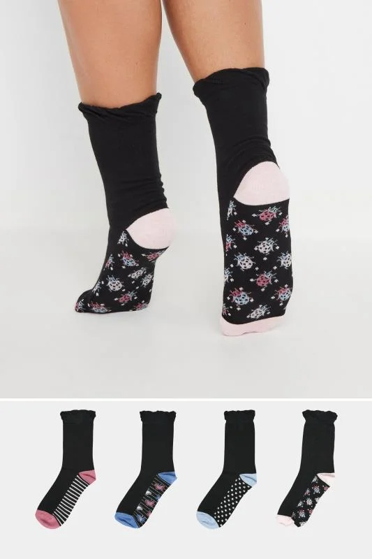 YOURS 4 PACK Curve Black Butterfly Print Ankle Socks
