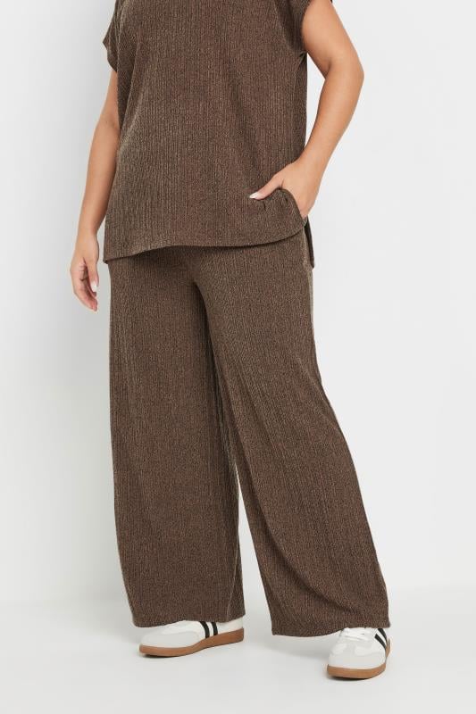 YOURS Curve Mocha Brown Knitted Wide Leg Trousers