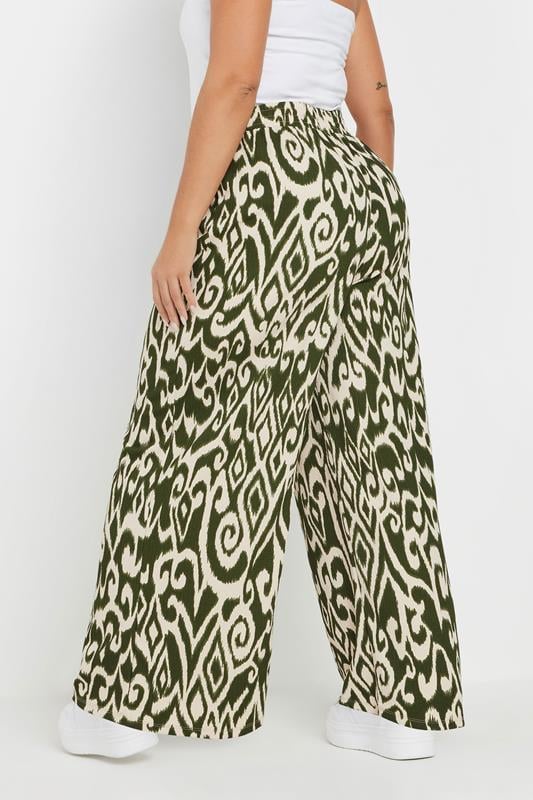 YOURS Curve Green Abstract Print Textured Wide Leg Trousers 4 YOURS Curve Green Abstract Print Textured Wide Leg Trousers